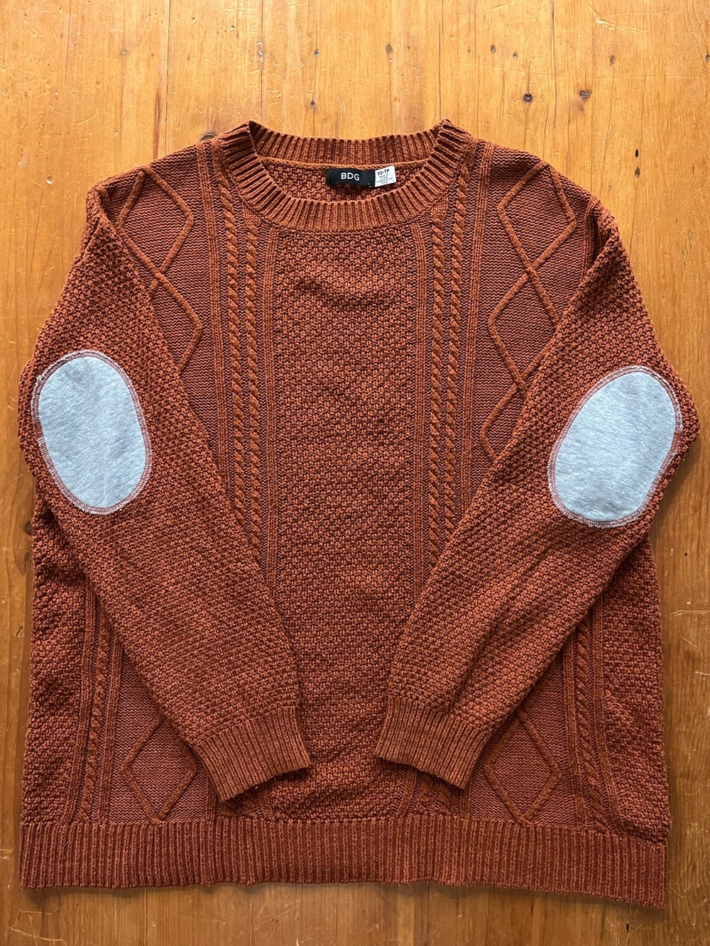 Urban Outfitters BDG Cotton Blend Spice Colour Fall Sweater with Elbow Patches